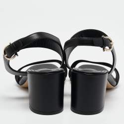 Salvatore Ferragamo Black Leather Cayla Ankle Strap Sandals Size 37
