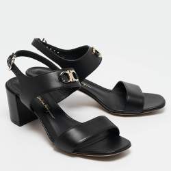 Salvatore Ferragamo Black Leather Cayla Ankle Strap Sandals Size 37