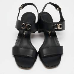 Salvatore Ferragamo Black Leather Cayla Ankle Strap Sandals Size 37