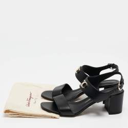 Salvatore Ferragamo Black Leather Cayla Ankle Strap Sandals Size 37