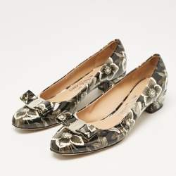 Pre Owned Salvatore Ferragamo Multicolor Patent Leather Vara Bow Block Heel Pumps Size 38