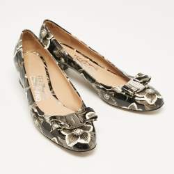 Pre Owned Salvatore Ferragamo Multicolor Patent Leather Vara Bow Block Heel Pumps Size 38