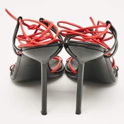 Salvatore Ferragamo Red/Black Leather Strappy Ankle Tie Sandals Size 38.5
