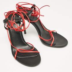 Salvatore Ferragamo Red/Black Leather Strappy Ankle Tie Sandals Size 38.5
