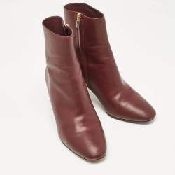 Salvatore Ferragamo Burgundy Leather Ankle Length Boots Size 41