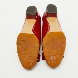 Salvatore Ferragamo Red Patent Leather Vara Bow Pumps Size 37.5