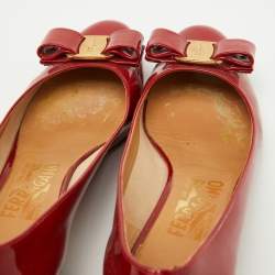 Salvatore Ferragamo Red Patent Leather Vara Bow Pumps Size 37.5