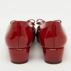 Salvatore Ferragamo Red Patent Leather Vara Bow Pumps Size 37.5