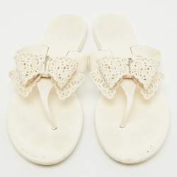 Salvatore Ferragamo White Jelly Bow Accents Flat Sandals Size 38.5