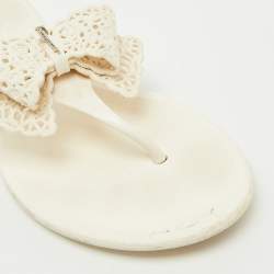Salvatore Ferragamo White Jelly Bow Accents Flat Sandals Size 38.5