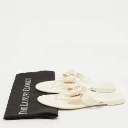 Salvatore Ferragamo White Jelly Bow Accents Flat Sandals Size 38.5