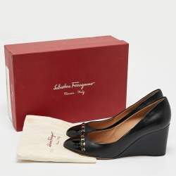 Salvatore Ferragamo Black Leather Nana Wedge Pumps Size 40