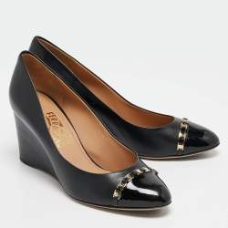 Salvatore Ferragamo Black Leather Nana Wedge Pumps Size 40