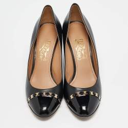 Salvatore Ferragamo Black Leather Nana Wedge Pumps Size 40