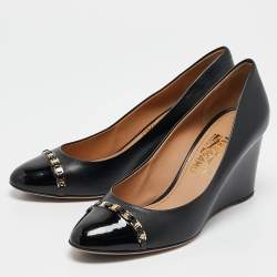 Salvatore Ferragamo Black Leather Nana Wedge Pumps Size 40