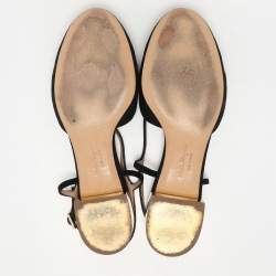 Pre Owned Salvatore Ferragamo Black Suede Vara Bow Ankle Strap Flat Sandals Size 38.5