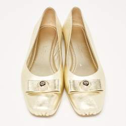 Pre Owned Salvatore Ferragamo Gold Leather Ballet Flats Size 40.5