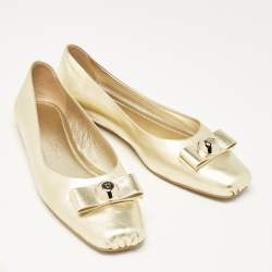 Pre Owned Salvatore Ferragamo Gold Leather Ballet Flats Size 40.5