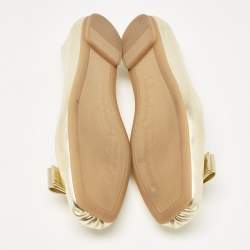 Pre Owned Salvatore Ferragamo Gold Leather Ballet Flats Size 40.5
