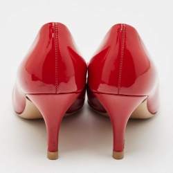 Pre Owned Salvatore Ferragamo Red Patent Leather Vara Bow Pumps Size 35