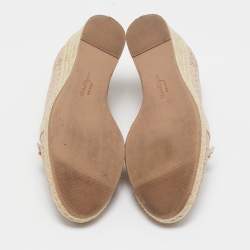 Salvatore Ferragamo Beige Leather Wedge Espadrille Pumps Size 39.5