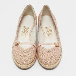 Salvatore Ferragamo Beige Leather Wedge Espadrille Pumps Size 39.5
