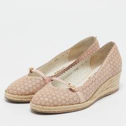 Salvatore Ferragamo Beige Leather Wedge Espadrille Pumps Size 39.5