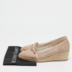 Salvatore Ferragamo Beige Leather Wedge Espadrille Pumps Size 39.5