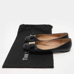 Pre Owned Salvatore Ferragamo Black Leather Vara Bow Ballet Flats Size 38