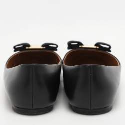 Pre Owned Salvatore Ferragamo Black Leather Vara Bow Ballet Flats Size 38