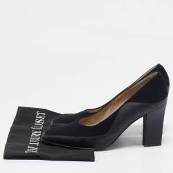 Salvatore Ferragamo Black Leather and Wool Block Heel Pumps Size 38.5