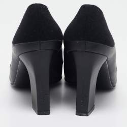 Salvatore Ferragamo Black Leather and Wool Block Heel Pumps Size 38.5