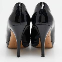 Pre Owned Salvatore Ferragamo Black Patent Leather Vara Bow Pumps Size 37.5