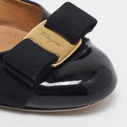 Salvatore Ferragamo Black Patent Leather Vara Bow Ballet Flats Size 37.5