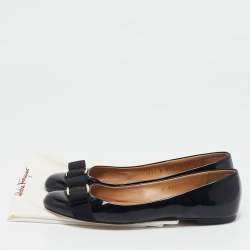 Salvatore Ferragamo Black Patent Leather Vara Bow Ballet Flats Size 37.5