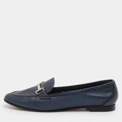 Salvatore Ferragamo Navy Blue Leather Loafers & Moccasins Size 38.5