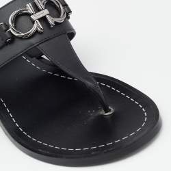 Pre Owned Salvatore Ferragamo Black Leather Thong Slingback Sandals Size 38.5