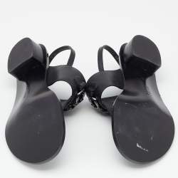 Pre Owned Salvatore Ferragamo Black Leather Thong Slingback Sandals Size 38.5