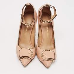 Salvatore Ferragamo Pink Leather Buckle Ankle Strap Pumps Size 36