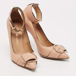 Salvatore Ferragamo Pink Leather Buckle Ankle Strap Pumps Size 36