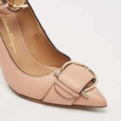 Salvatore Ferragamo Pink Leather Buckle Ankle Strap Pumps Size 36
