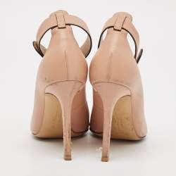 Salvatore Ferragamo Pink Leather Buckle Ankle Strap Pumps Size 36