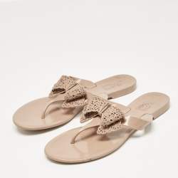 Pre Owned Salvatore Ferragamo Beige Jelly Thong Bow Flats Size 39.5