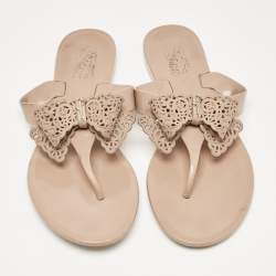 Pre Owned Salvatore Ferragamo Beige Jelly Thong Bow Flats Size 39.5