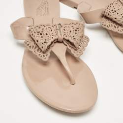 Pre Owned Salvatore Ferragamo Beige Jelly Thong Bow Flats Size 39.5