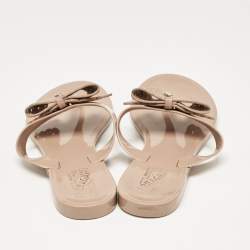 Pre Owned Salvatore Ferragamo Beige Jelly Thong Bow Flats Size 39.5