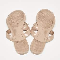 Pre Owned Salvatore Ferragamo Beige Jelly Thong Bow Flats Size 39.5