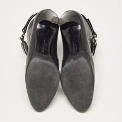 Salvatore Ferragamo Black Leather Gancini Ankle Length Boots Size 36.5