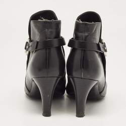 Salvatore Ferragamo Black Leather Gancini Ankle Length Boots Size 36.5