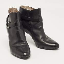 Salvatore Ferragamo Black Leather Gancini Ankle Length Boots Size 36.5